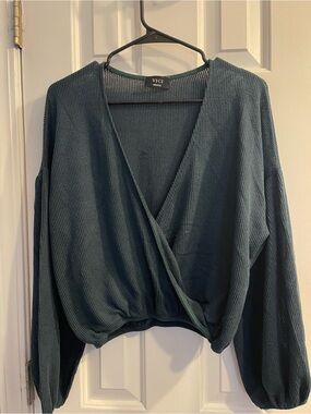 Vici Teal Ribbed V-Neck Wrap Sweater